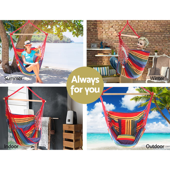 Danoz Direct - Gardeon Hammock Chair Outdoor Camping⛺ Hanging Hammocks Cushion Pillow Rainbow