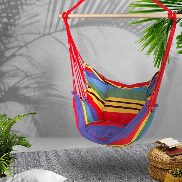 Danoz Direct - Gardeon Hammock Chair Outdoor Camping⛺ Hanging Hammocks Cushion Pillow Rainbow