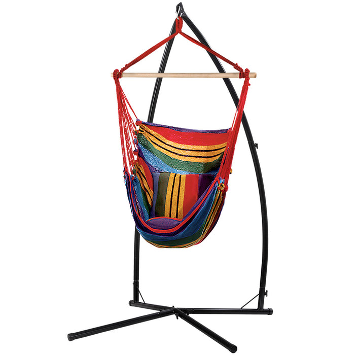 Danoz Direct - Gardeon Hammock Chair Outdoor Camping⛺ Hanging with Steel Stand Rainbow