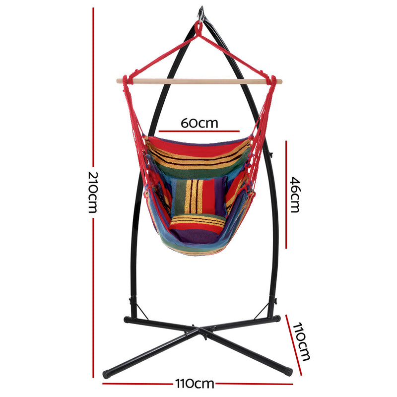Danoz Direct - Gardeon Hammock Chair Outdoor Camping⛺ Hanging with Steel Stand Rainbow