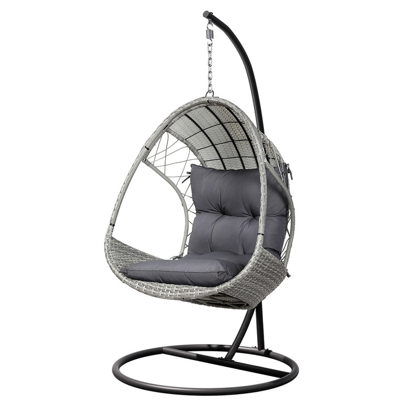 Danoz Gardeon Outdoor EggPod Swing Chair Wicker Furniture Pod Stand Armrest Light Grey