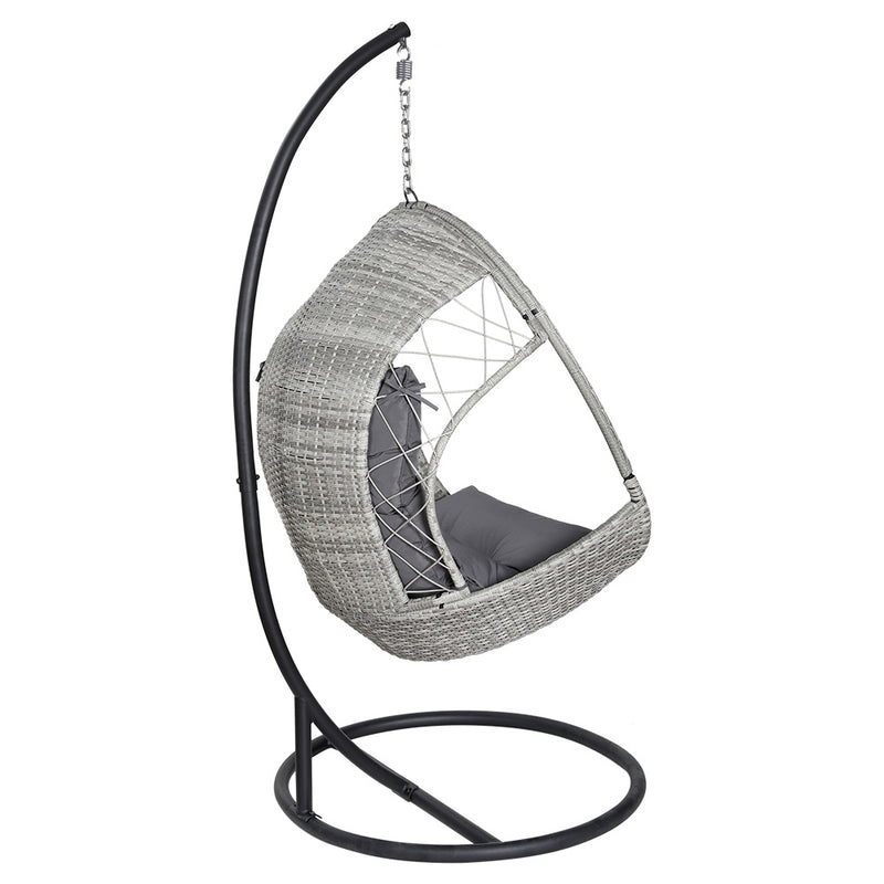 Danoz Gardeon Outdoor EggPod Swing Chair Wicker Furniture Pod Stand Armrest Light Grey