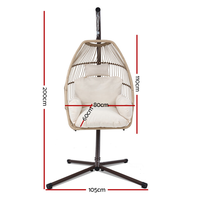 Danoz Outdoor EggPod Swing Chair Hanging Chair Wicker Rope Pod Stand Cushion Latte