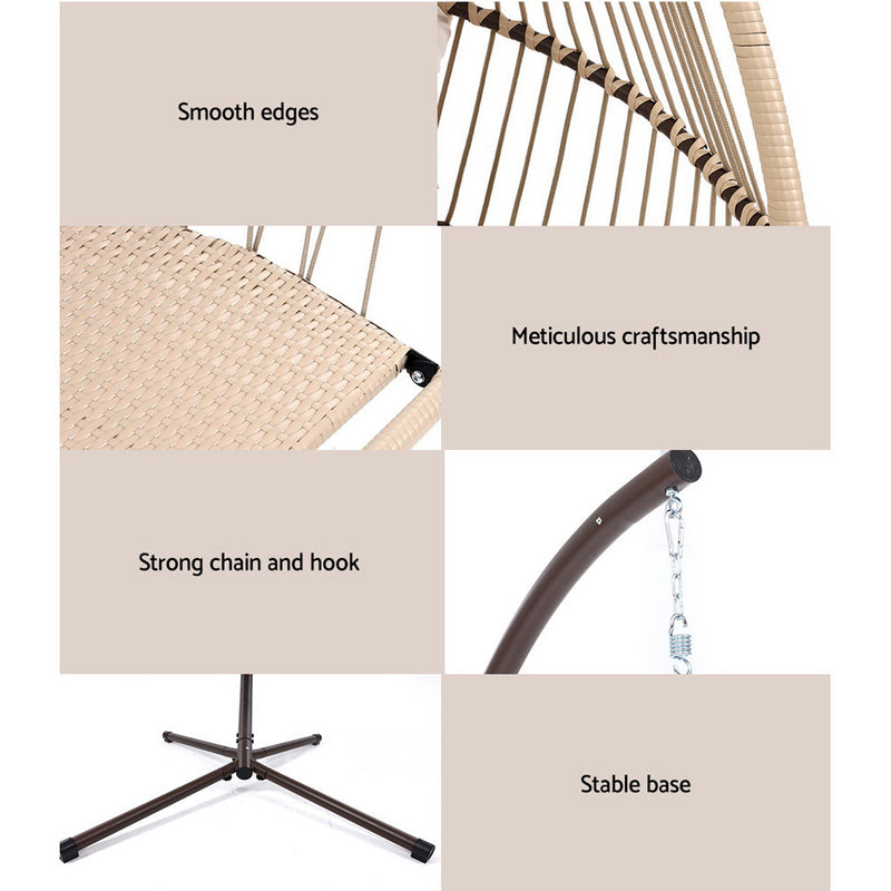 Danoz Outdoor EggPod Swing Chair Hanging Chair Wicker Rope Pod Stand Cushion Latte