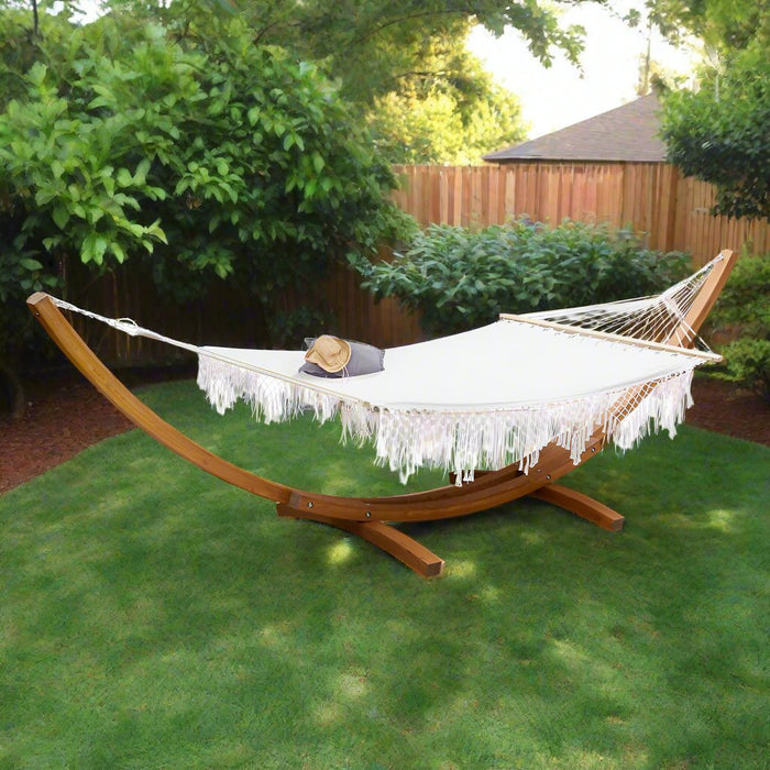 Danoz Direct - Gardeon Hammock Bed Outdoor Camping Garden Tassel Timber Hammock White