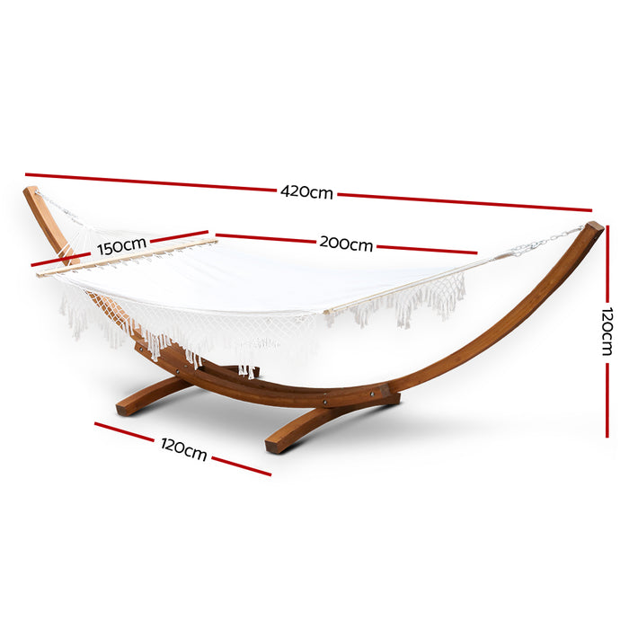 Danoz Direct - Gardeon Hammock Bed Outdoor Camping Garden Tassel Timber Hammock White