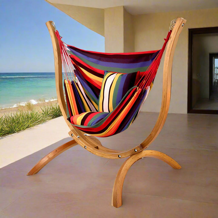 Danoz Direct - Gardeon Hammock Chair Timber Outdoor Furniture Camping⛺ with Wooden Stand