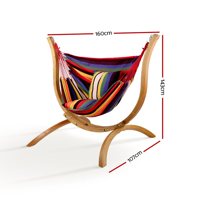 Danoz Direct - Gardeon Hammock Chair Timber Outdoor Furniture Camping⛺ with Wooden Stand