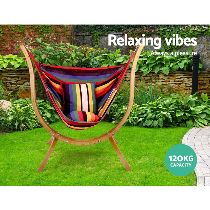 Danoz Direct - Gardeon Hammock Chair Timber Outdoor Furniture Camping⛺ with Wooden Stand