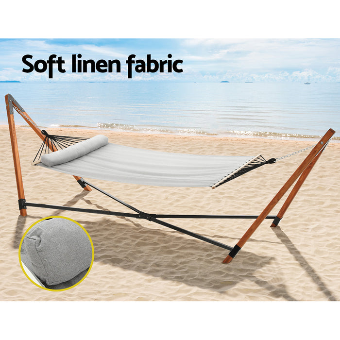 Danoz Direct - Gardeon Hammock Bed Outdoor Camping Timber Hammock with Stand Grey