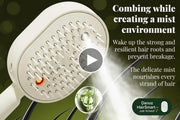 Hair care product with text about creating a mist environment and combing benefits.