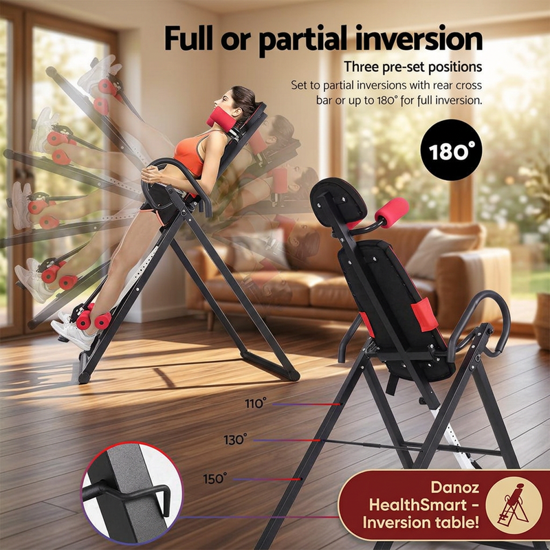 🧘 Danoz HealthSmart | Everfit Inversion Table | Back Stretcher | 180° Range | 120kg Capacity | Adjustable & Foldable | Black