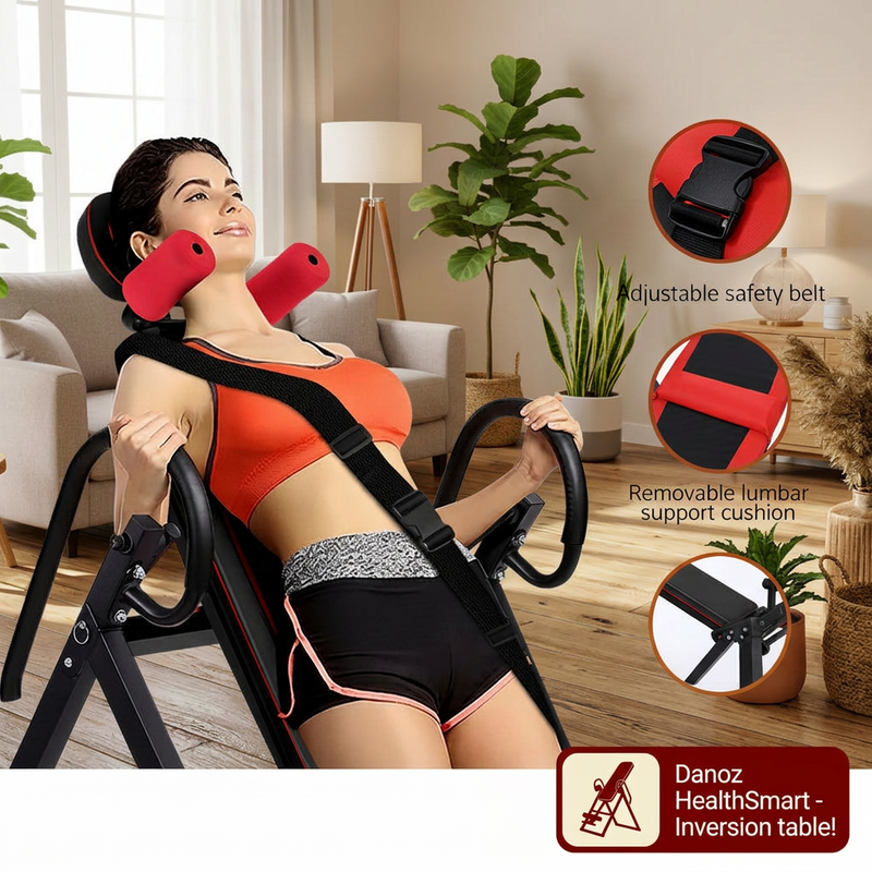🧘 Danoz HealthSmart | Everfit Inversion Table | Back Stretcher | 180° Range | 120kg Capacity | Adjustable & Foldable | Black