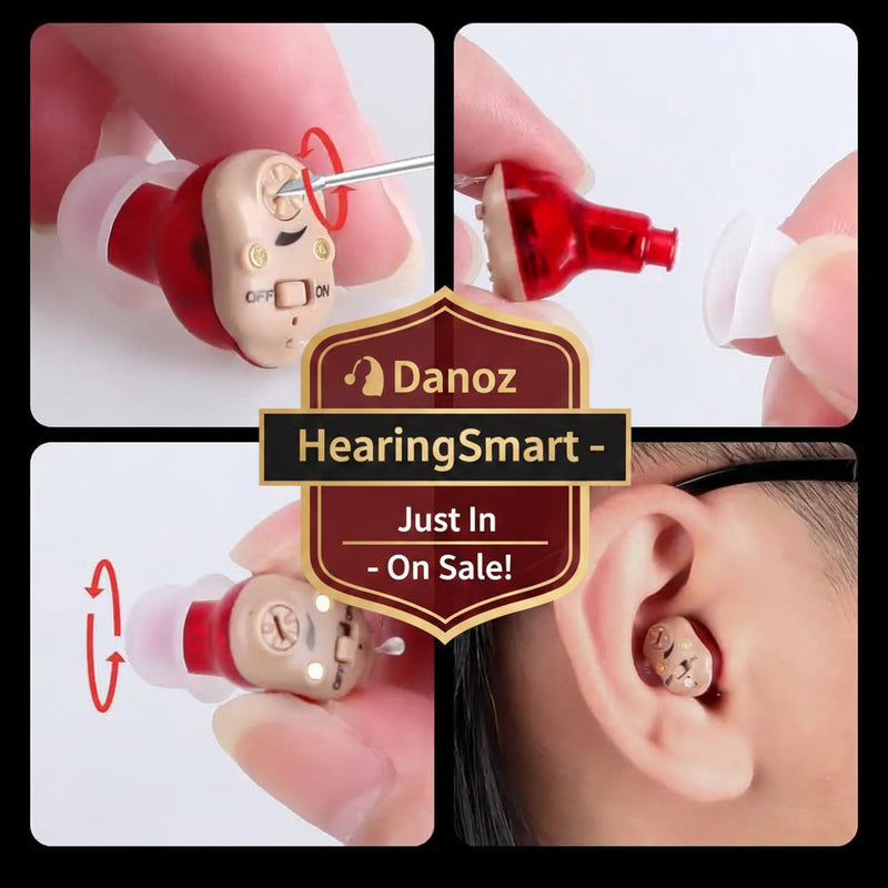 Step-by-step guide on how to insert a hearing aid into an ear.