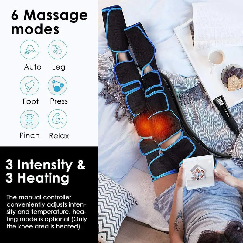 Danoz MassageSmart Air Compression Leg Massager 🦵 | 6 Modes, Knee Heat Therapy, Cordless — Foot, Calf & Thigh Full Leg Relief