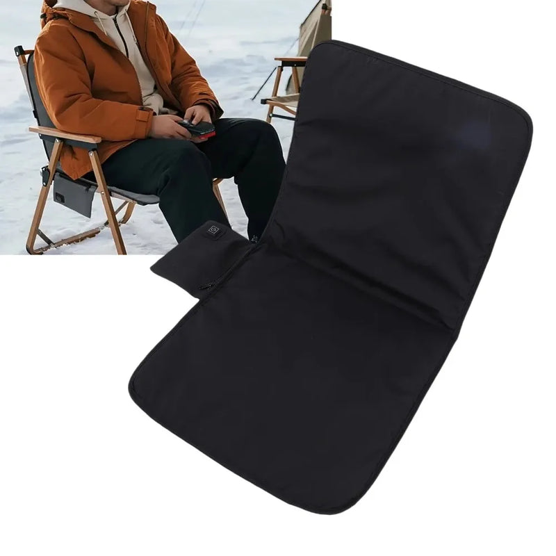 Black seat pad with a person sitting on a chair in the background
