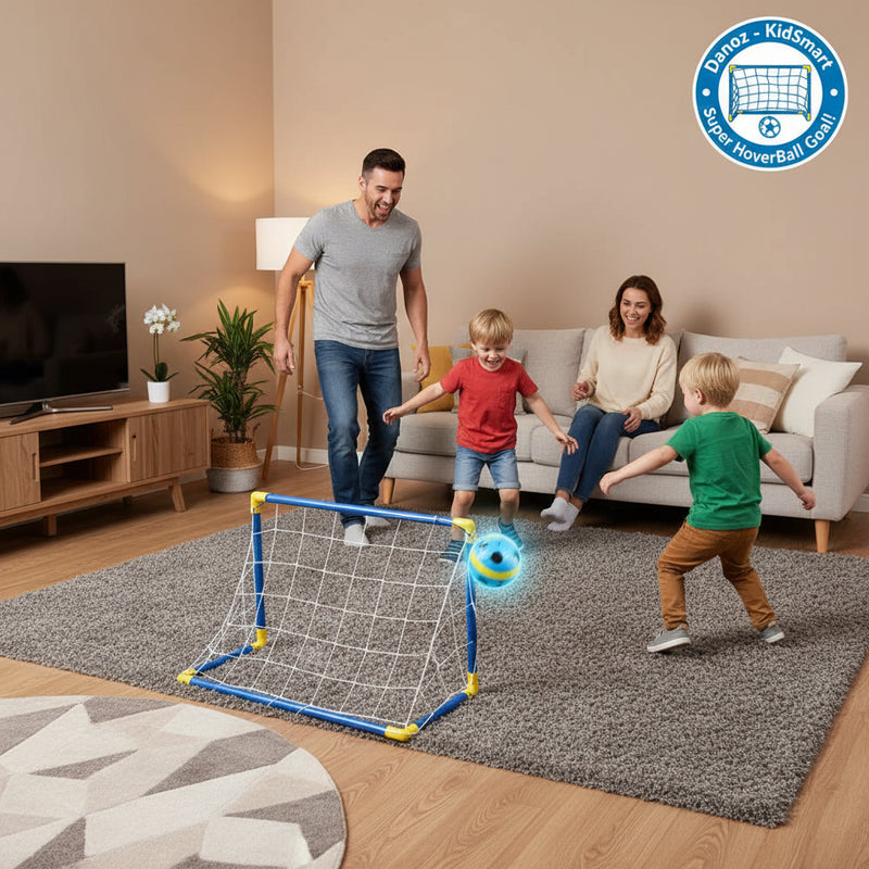 Small soccer goal with measurements on a blue background