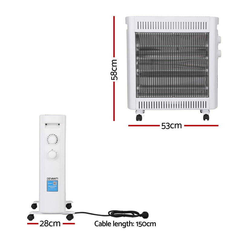 Danoz HeatingSmart - Devanti 2200W Infrared Radiant Heater Portable Electric Space Heating White