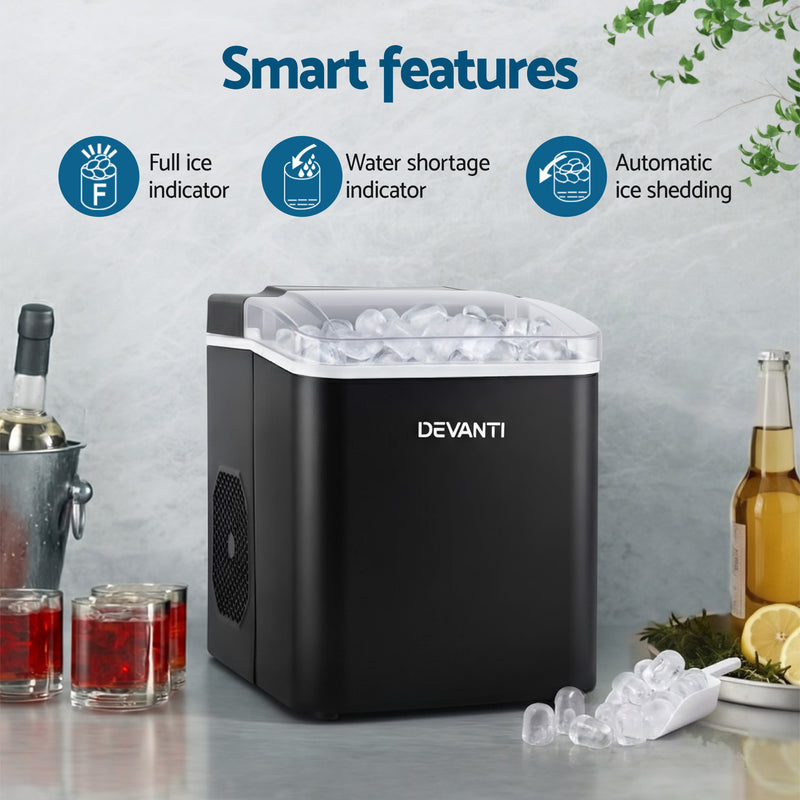 Danoz Appliances Devanti Ice Maker Machine Portable 12kg Countertop w/Self Cleaning 1.2L Black