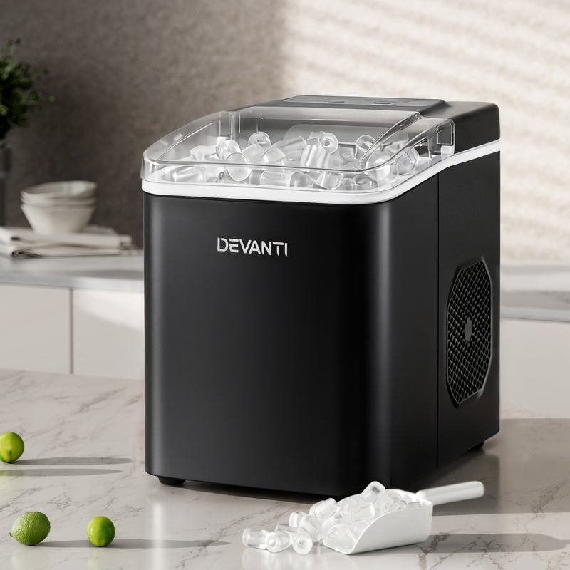 Danoz Appliances Devanti Ice Maker Machine Portable 12kg Countertop w/Self Cleaning 1.2L Black