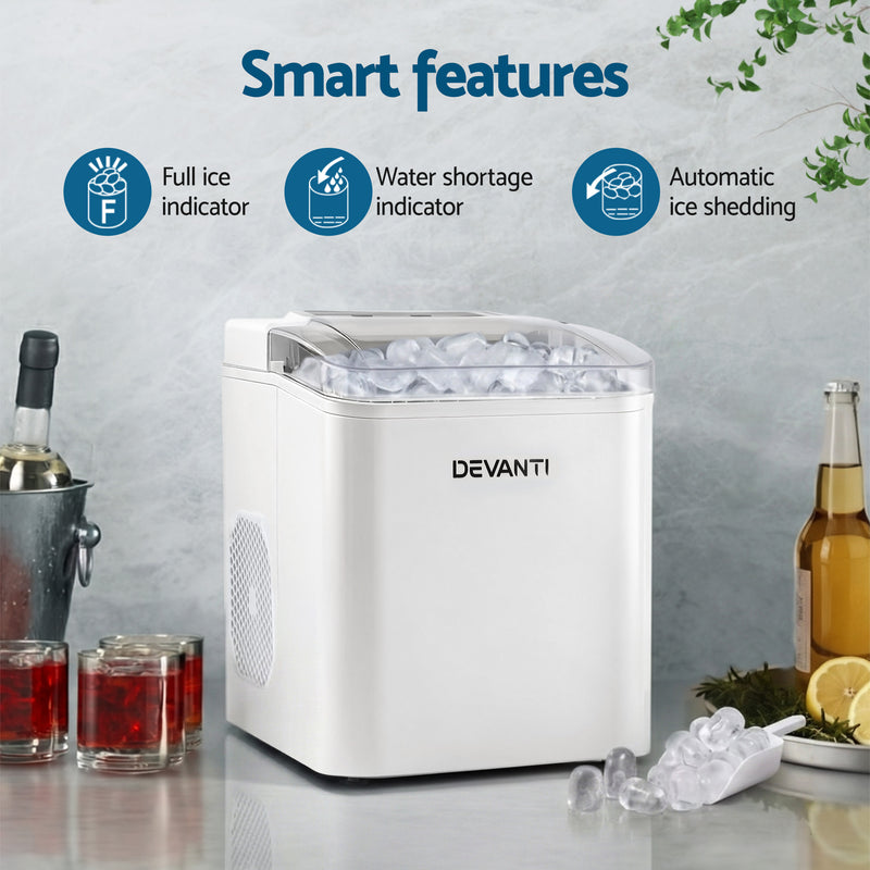Danoz SmartAppliances, Devanti Ice Maker Machine Portable 12kg Countertop w/Self Cleaning 1.2L White