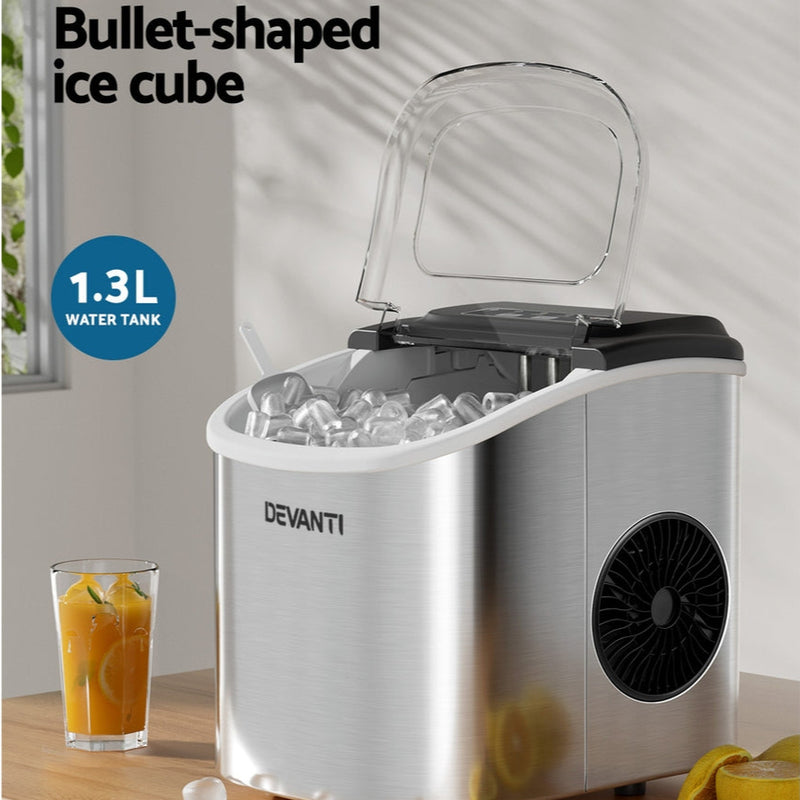Danoz Kitchen - Devanti 12kg Ice Maker Machine w/Self Cleaning Silver