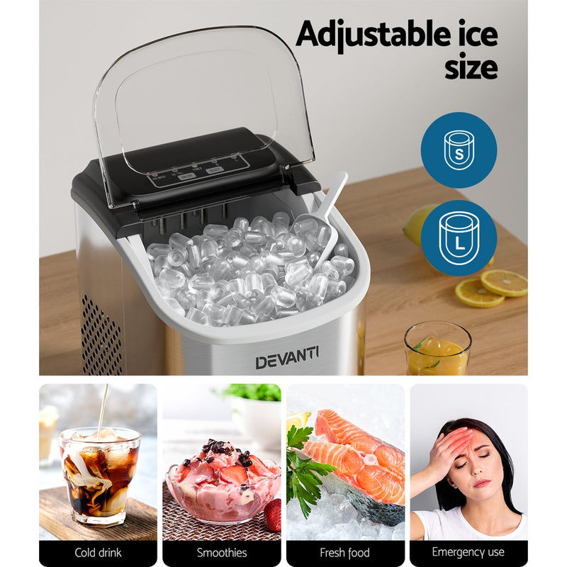 Danoz Kitchen - Devanti 12kg Ice Maker Machine w/Self Cleaning Silver