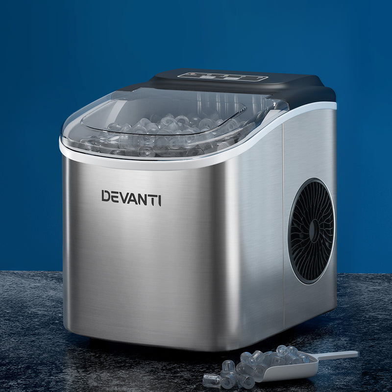 Danoz Kitchen - Devanti 12kg Ice Maker Machine w/Self Cleaning Silver