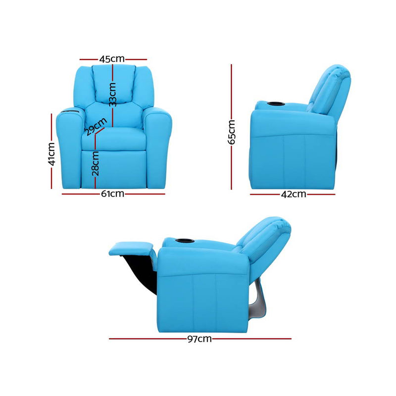 Danoz Kids - Keezi Kids Recliner Chair PU Leather Sofa Lounge Couch Children Armchair Blue