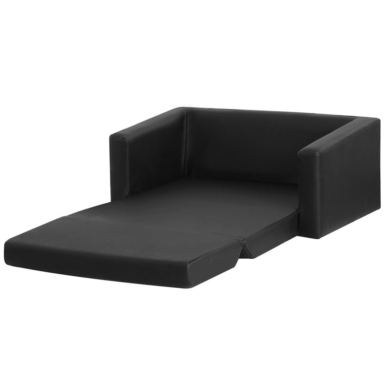 Danoz Kids - Keezi Kids Sofa 2 Seater Children Flip Open Couch PU Leather Armchair Black