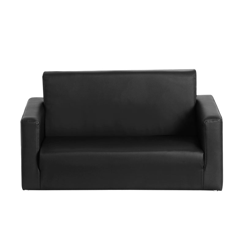 Danoz Kids - Keezi Kids Sofa 2 Seater Children Flip Open Couch PU Leather Armchair Black