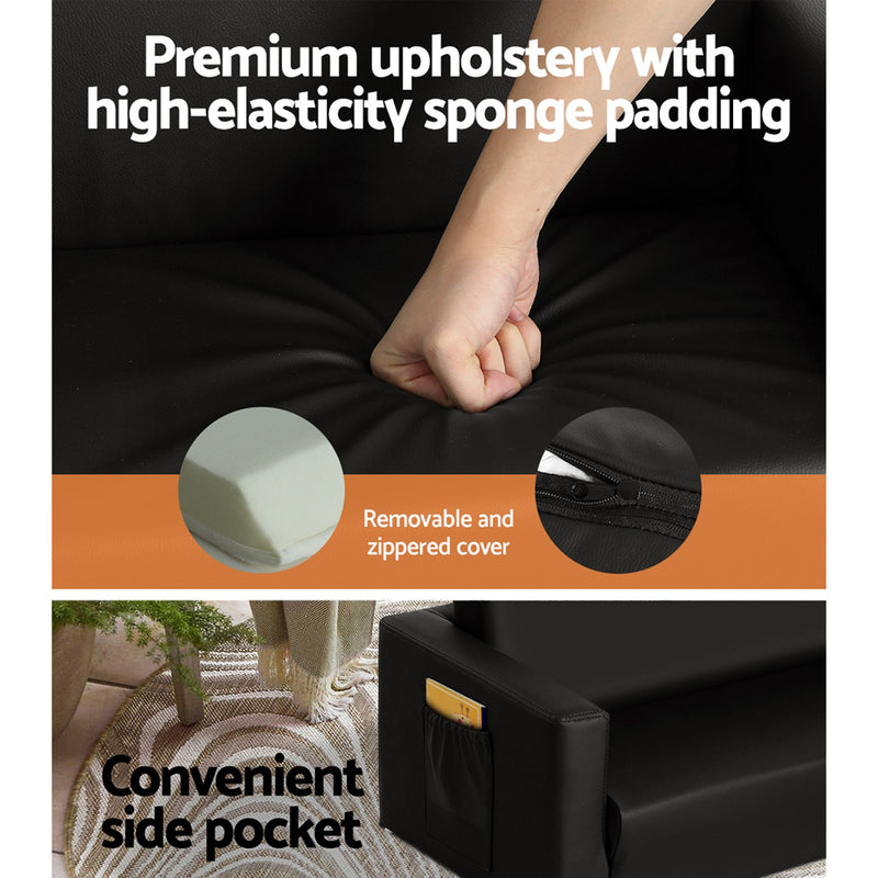 Danoz Kids - Keezi Kids Sofa 2 Seater Children Flip Open Couch PU Leather Armchair Black