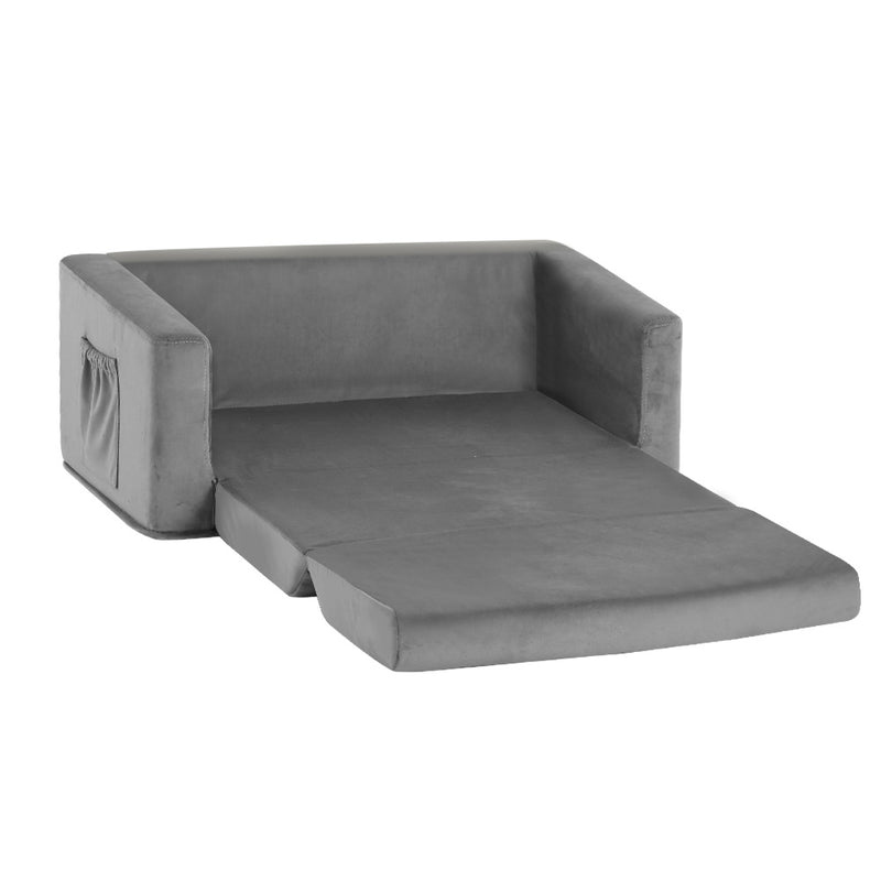 Danoz Kids - Keezi Kids Sofa 2 Seater Children Flip Open Couch Velvet Armchair Grey