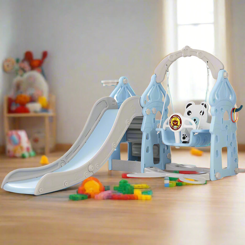 Danoz Kids - Keezi Kids Slide Swing Set Basketball Hoop Rings Outdoor Playground 170cm Blue