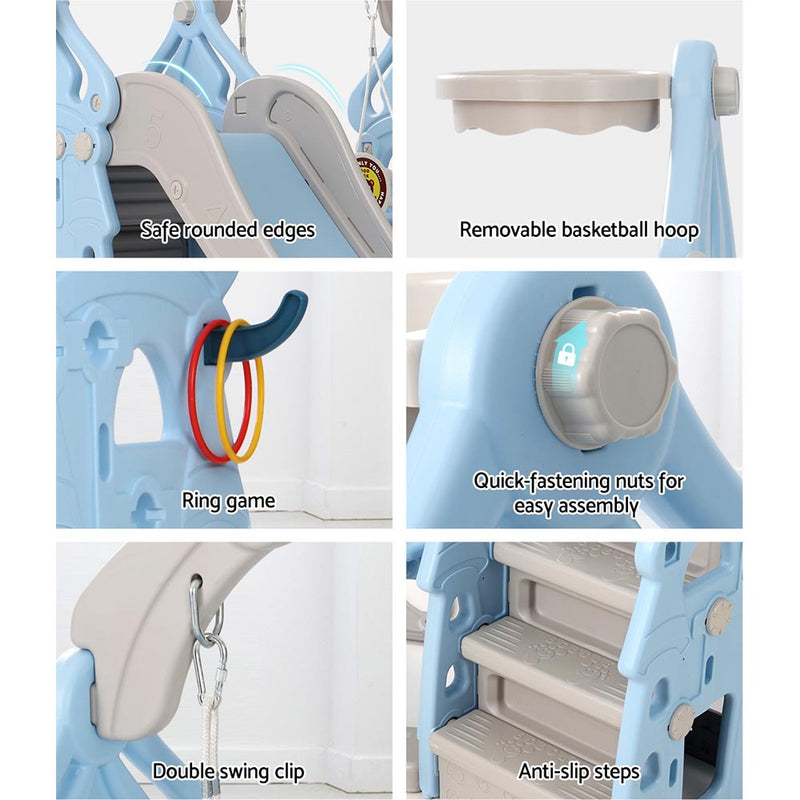 Danoz Kids - Keezi Kids Slide Swing Set Basketball Hoop Rings Outdoor Playground 170cm Blue