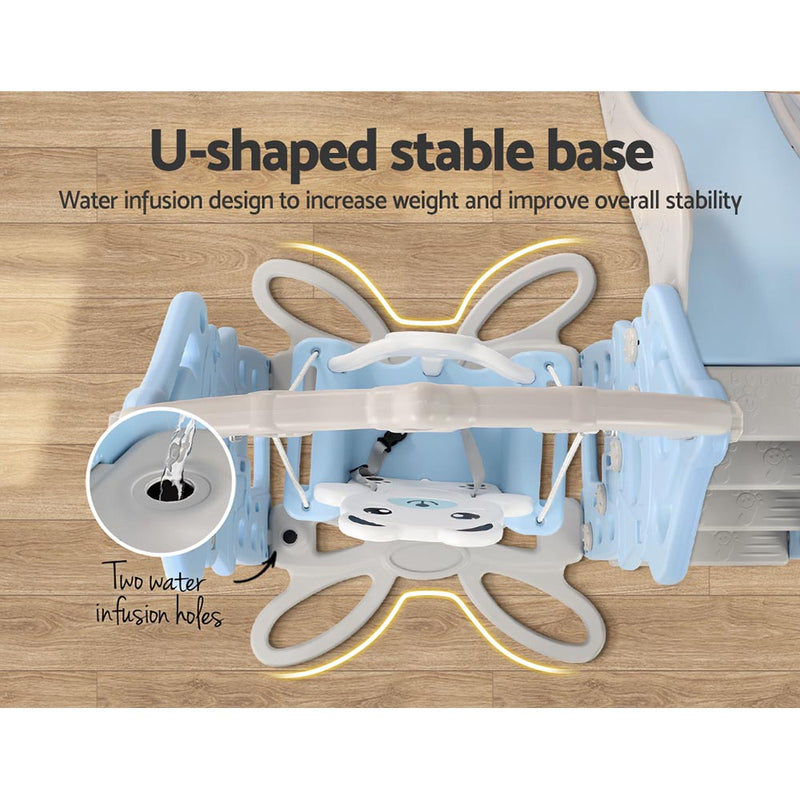 Danoz Kids - Keezi Kids Slide Swing Set Basketball Hoop Rings Outdoor Playground 170cm Blue