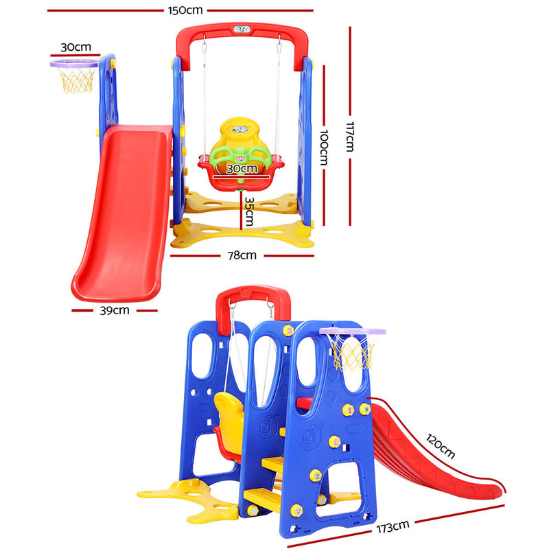Danoz Kids - Keezi Kids Slide Swing Set Basketball Hoop Outdoor Playground Toys 120cm Blue