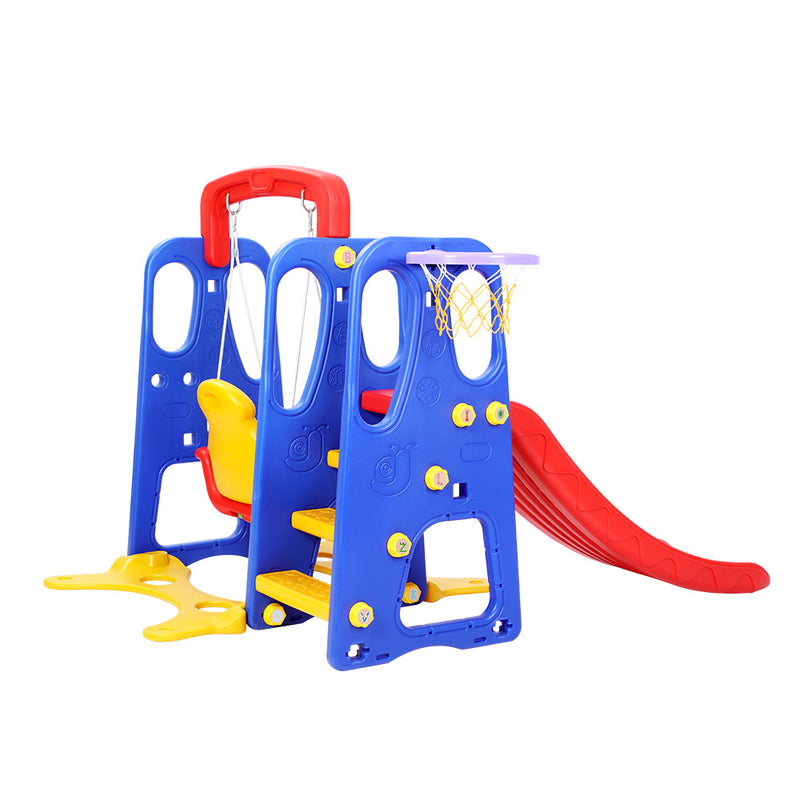 Danoz Kids - Keezi Kids Slide Swing Set Basketball Hoop Outdoor Playground Toys 120cm Blue