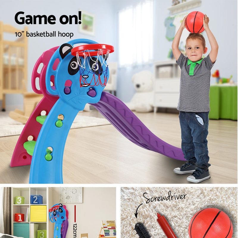 Danoz Kids - Keezi Kids Slide Set Basketball Hoop Indoor Outdoor Playground Toys 100cm Blue