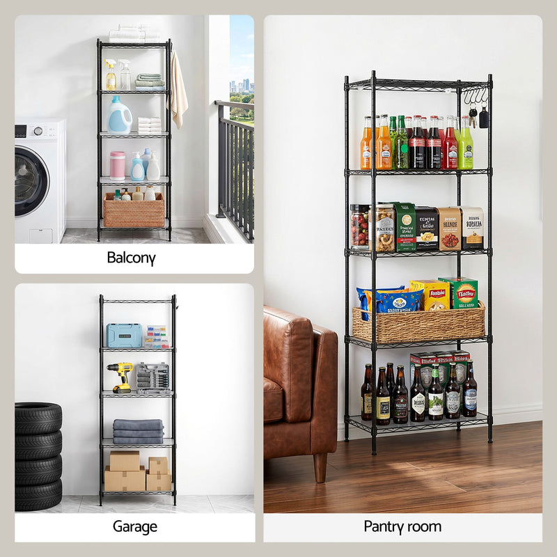 📦 Danoz StoreSmart | Artiss 5-Tier Metal Kitchen Rack Shelf | 55x30x150cm | 50kg Per Tier | Adjustable | Black