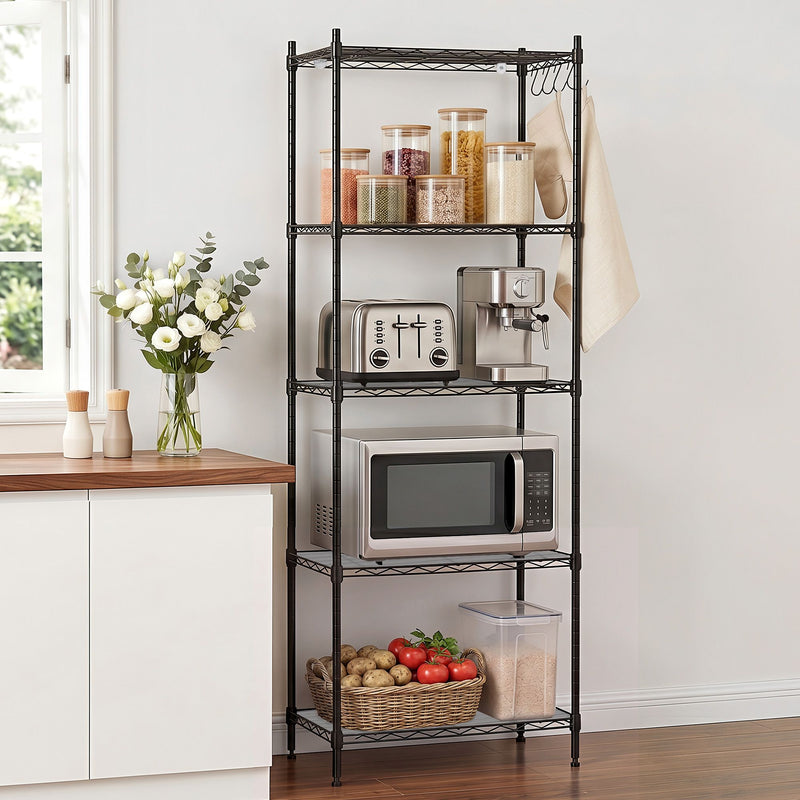 📦 Danoz StoreSmart | Artiss 5-Tier Metal Kitchen Rack Shelf | 55x30x150cm | 50kg Per Tier | Adjustable | Black