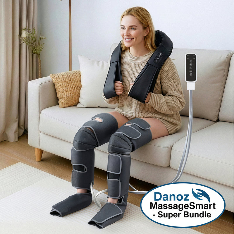 Danoz MassageSmart - USB Rechargeable Electric Leg Foot Massager Air Wrap With Free Gift - Shiatsu Neck Massager with Heating