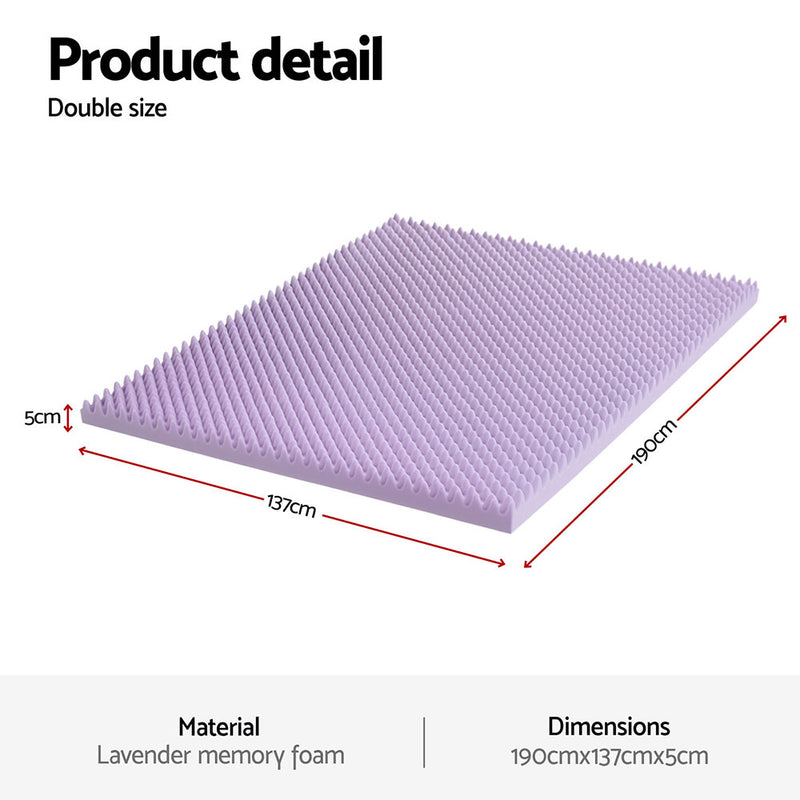 Danoz BeddingSmart - Giselle 5cm Memory Foam Mattress Topper Lavender Infused Egg Crate Pad Mat Double