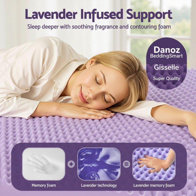 Danoz BeddingSmart - Giselle 5cm Memory Foam Mattress Topper Lavender Infused Egg Crate Pad Mat Double