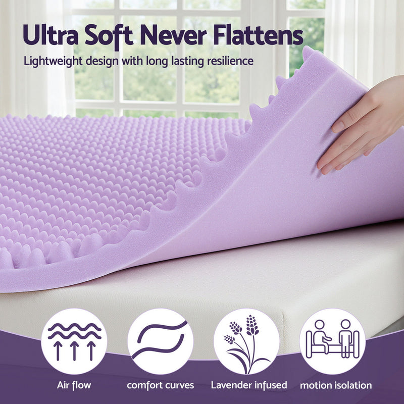Danoz BeddingSmart - Giselle 5cm Memory Foam Mattress Topper Lavender Infused Egg Crate Pad Mat Double