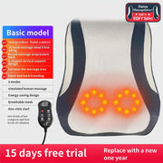 Massage pillow with heating elements and control panel on a white background