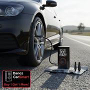 Digital tire pressure monitor with accessories on a white background