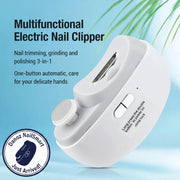 Multifunctional electric nail clipper on a light blue background