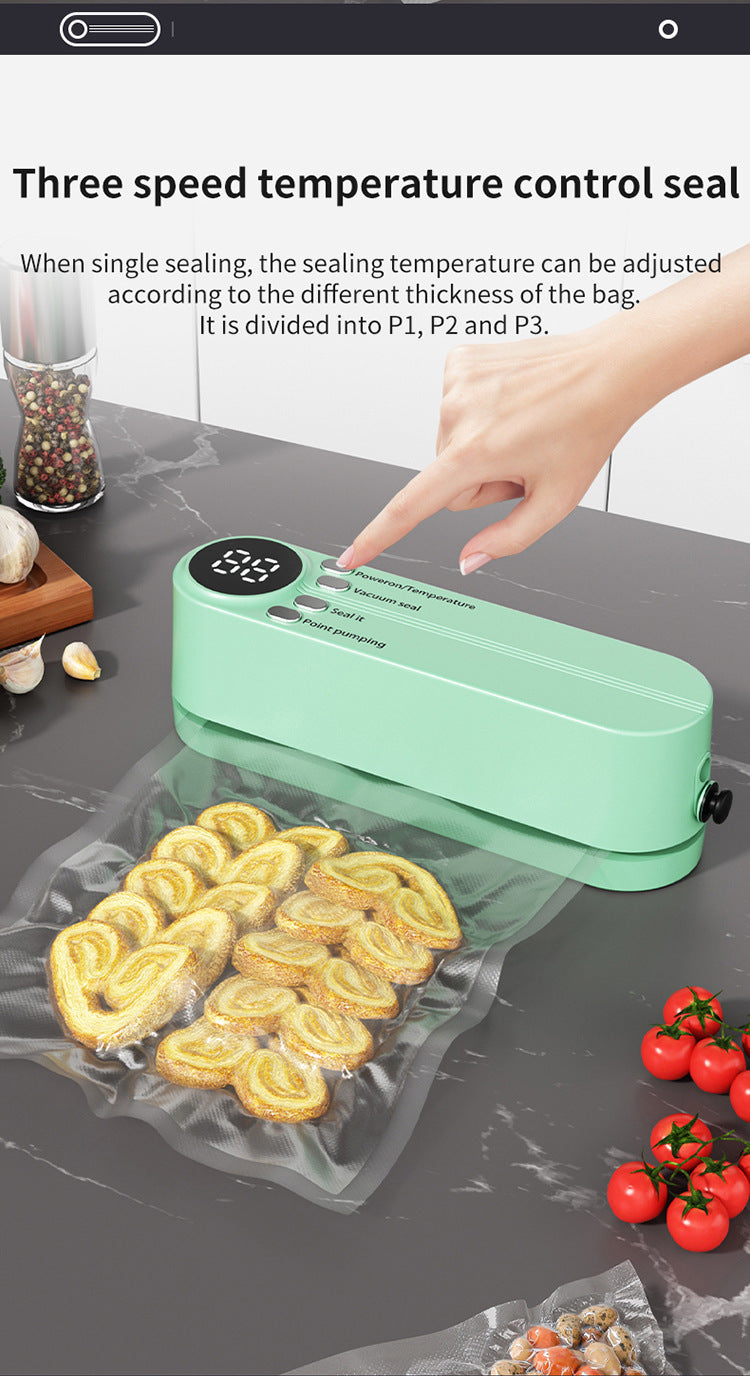 🍽️ Danoz KitchenSmart | HOMEFISH Mini Wireless Vacuum Sealer | Portable | LED Display | 3 Sealing Modes | 60kPa | Food & Bag Sealing | Green & Off White ✨