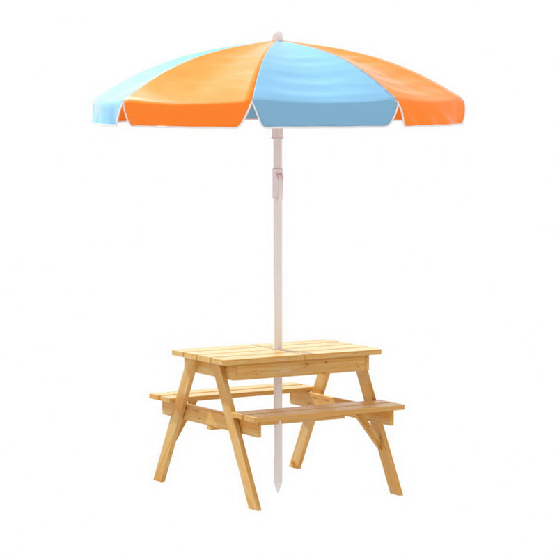 Danoz Kids - Keezi Kids Outdoor Table and Chairs Picnic Bench Umbrella Set Water Sand Pit Box